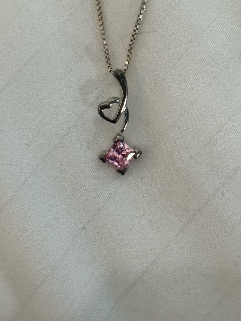Sterling Silver Heart Pendant Necklace with Pink Stone